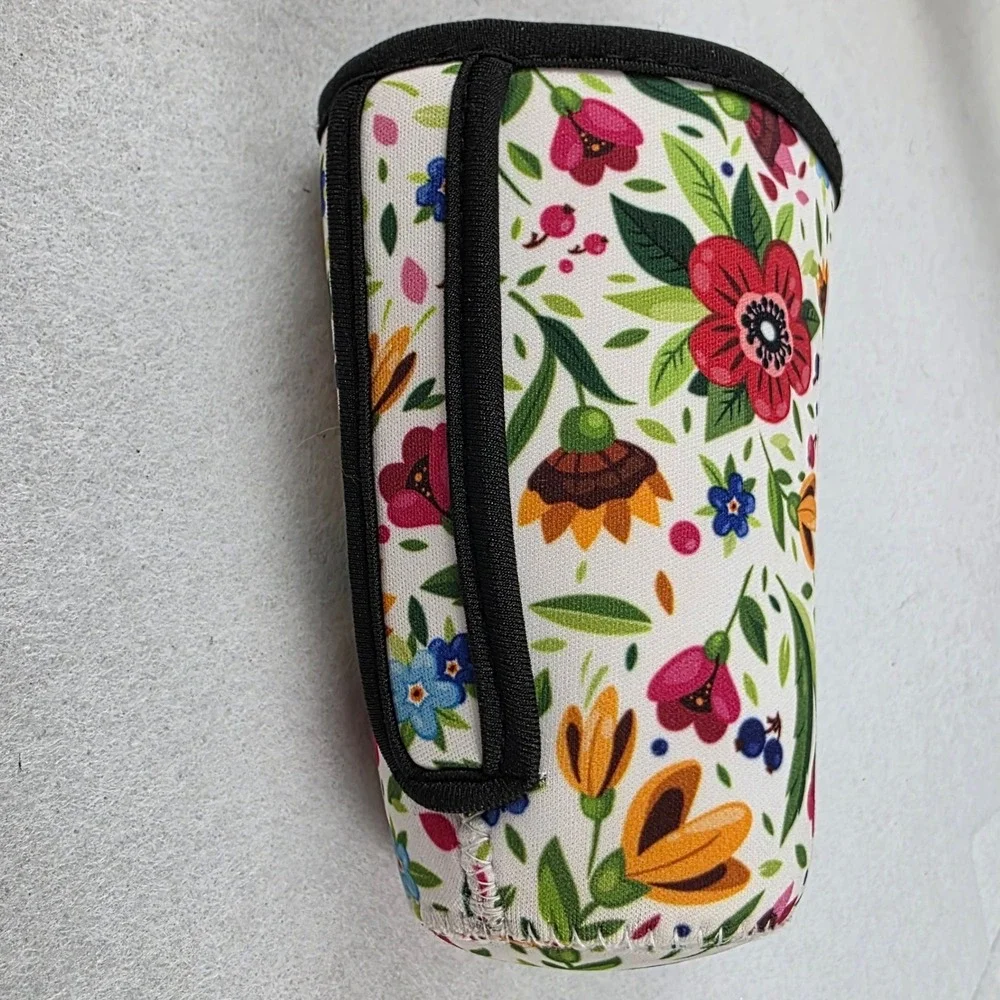 Floral Neoprene Insulated Drink Sleeve Can Cooler Multicolor Botanical Pattern